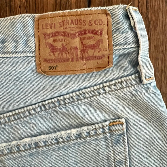 Levi’s 501 Button Fly Shorts Light Wash High Rise Jean Festival Ripped Cotton 31 - Picture 4 of 13